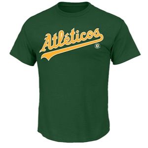 Majestic MLB Hispanic Crewneck Replica Jersey   Mens   Baseball   Clothing   Oakland Athletics   Dark Green