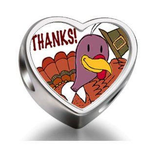 Soufeel 925 Sterling Silver Turkey Giving Thanks Heart Photo European Charms Fit Pandora Bracelets: Bead Charms: Jewelry