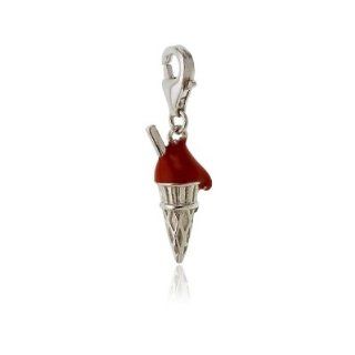 Delicious Looking Charm (925) Sterling Silver Red Enamel Ice Cream Cone Perfect Gift Giving for Teenagers: Individual Charms: Jewelry