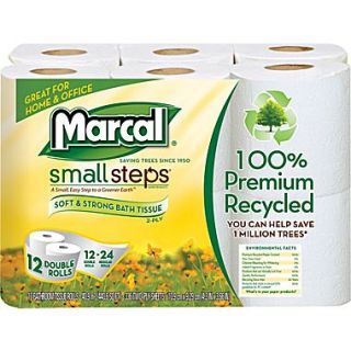 Marcal Small Steps 100% Recycled Bath Tissue Rolls, 2 Ply, 12 Rolls/Case