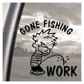 Funny Gone Fishing Black Decal Car Truck Window Sticker   Automotive Decals