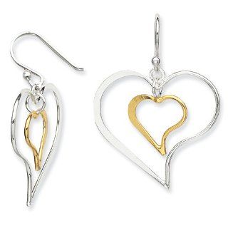 Sterling Silver Gold plated Double Twisted Heart Dangle Earrings   JewelryWeb: Jewelry