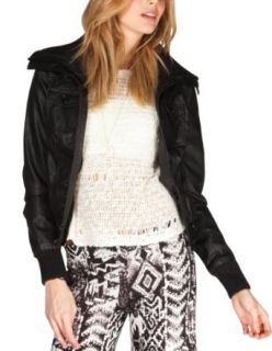 Full Tilt Women's Sweater Collar Faux Leather Jacket at  Womens Clothing store