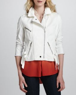Womens Asymmetric Zip Cotton Moto Jacket   Rebecca Taylor   White (6)