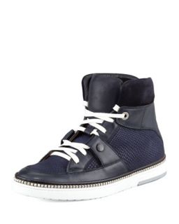 Mens Viper Print Leather High Top Sneaker, Navy   Jimmy Choo   Navy (45/12D)