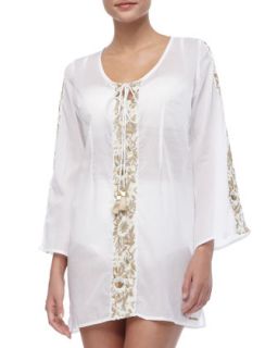 Womens Eden Embroidered Cotton Coverup   ONDADEMAR   Dew white (MEDIUM)