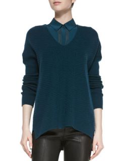 Womens Drop Sleeve Ribbed Knit Sweater, Twilight   Vince   Twilight (PETITE)