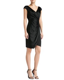 Womens Liquid Crepe Draped Dress with Faux Wrap Skirt   St. John Collection  