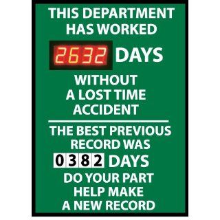 NMC DSB61 Digital Scoreboard, "This Department Has Worked XXXX Days Without A Lost Time Accident   The Best Previous Record Was XXXX Days" 20" Width X 28" Height, 0.085 Polystyrene: Industrial Warning Signs: Industrial & Scientific