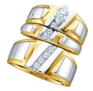 0.25 cttw 14k Yellow Gold Diamond Marquise Engagement Ring and Wedding Band Set Trio His and Hers Channel Setting (Real Diamonds 1/4 cttw, Ring Sizes 4 13) Jewelry