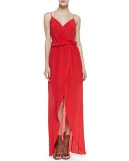 Womens Draped Tulip Silk Maxi Dress, Red   Cusp by    Red (LARGE)