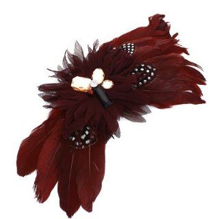 Feather Statement Pin; 10.5"L; Dark Red, Black, And White Feathers; Orange And Black Gemstones; Has Pin And Hair Clip On Back: Jewelry