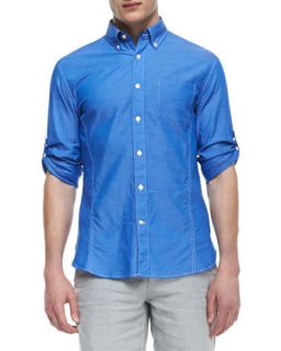 Mens Roll Sleeve Button Down Shirt, Blue Topaz   Star USA   Blue (LARGE)