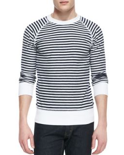 Mens Crewneck Long Sleeve Striped Shirt, Navy/White   Billy Reid   Navy (XL)