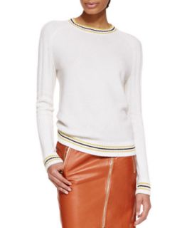 Womens Long Sleeve Cashmere Knit Pullover Sweater, Ivory   Jason Wu   Ivory