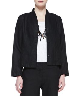 Long Sleeve Linen Jacket, Womens   Eileen Fisher   Black (1X (14/16))