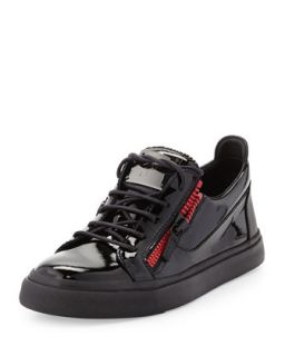 Mens Patent Double Zip Low Top Sneaker   Giuseppe Zanotti   Black (45/12.0D)