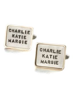 Mens Personalized Square Cuff Links, 3 Lines   Heather Moore   Silver w/Gold