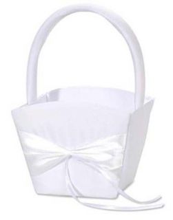 Small Satin Padded Flower Girl Basket, White: Wedding Ceremony Accessories: Clothing