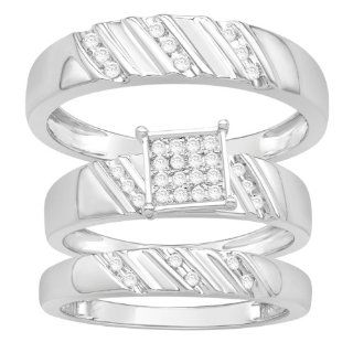 925 Sterling Silver 0.25ctw Diamond Wedding Set for Him and Her: Jewelry