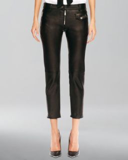 Womens Leather Zip Cropped Pants   Michael Kors   Black (8)