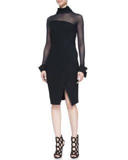 Womens Illusion Asymmetric Long Sleeve Dress   Donna Karan   Scarlet (10)