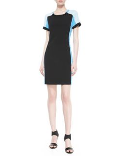 Womens Short Sleeve Colorblock Sheath Dress   DKNY   Blk/Tide/Marine (6)