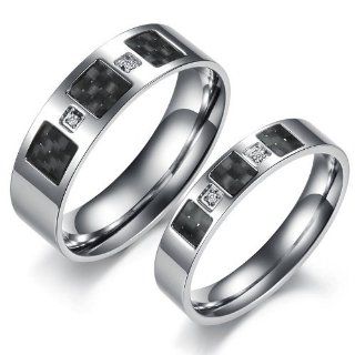 His & Hers Matching Set Titanium and Tungsten Carbide Couple True and Deep Love Wedding Band Ring Set (Available Sizes 5 to 10) (Hers, 5): Jewelry