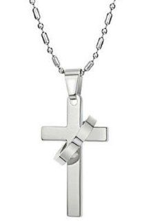 His or Hers Korean Style Cross Pendant Necklace  NK340 (Hers): Titanium Necklace His An Hers Cross: Jewelry