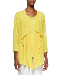 Womens Gauze Knit Draped Jacket, Petite   Caroline Rose   Yellow (PXS (4/6))
