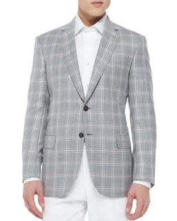 Mens Plaid Jacket with Contrast Deco, Gray/Pink   Brioni   Pink (40S)