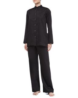 Womens Long Sleeve Sateen Pajama Set, Black   Donna Karan   Black (X SMALL)