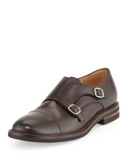 Mens Leather Monk Strap Loafer, Brown   Brunello Cucinelli   Brown (44.5/11.5D)