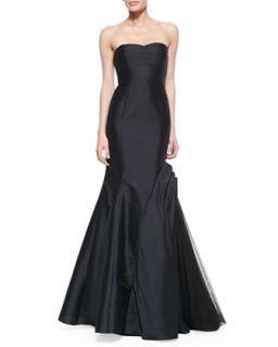 Womens Strapless Trumpet Gown with Side Tulle Inset   ML Monique Lhuillier  