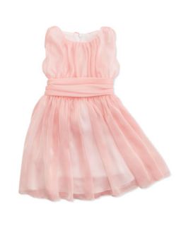 Shirred Georgette Dress, Pink, Sizes 4 6X   Helena