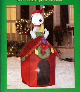 Christmas 4' Tall Santa Snoopy & Woodstock Doghouse LED Airblown Inflatable by Gemmy Dog House : Outdoor Decor : Patio, Lawn & Garden