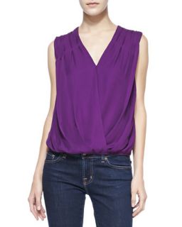 Womens Silk/Linen Gathered Shoulder Top   Alice + Olivia   Electric plum