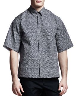 Mens Hexagon Print Short Sleeve Shirt   Jil Sander   Black (40)