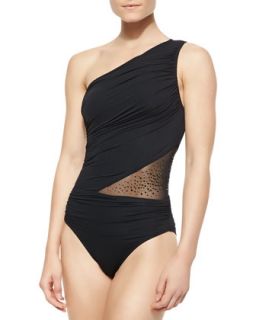 Womens Illusion One Shoulder One Piece Swimsuit   Carmen Marc Valvo   Luxe
