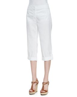Cuffed Twill Capri Pants, White, Womens   Eileen Fisher   White (1X (14/16))