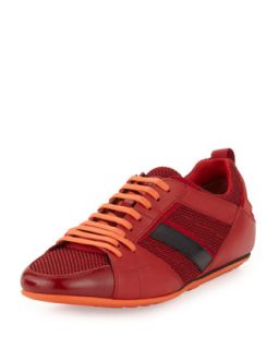 Mens Tattion Mesh and Leather Low Top Sneaker, Red   Boss Hugo Boss   Red (12.