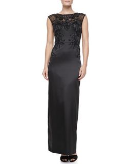 Womens Embroidered Satin Sleeveless Gown   Sue Wong   Black (4)