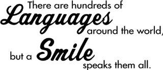 There are hundreds of Languages around the world, but a Smile speaks them all wall quote wall decals wall decals quotes   Wall Decor Stickers