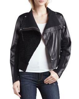 Womens Shearling Front Motorcycle Jacket   Cut25 by Yigal Azrouel   Jet (10)