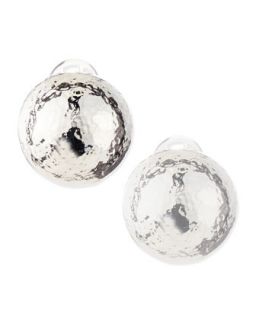 Hammered Silver Button Clip On Earrings   Jose & Maria Barrera   Silver
