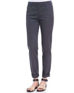 Womens Relaxed Twill Cuffed Boyfriend Trousers, Forge   Vince   Forge (4)