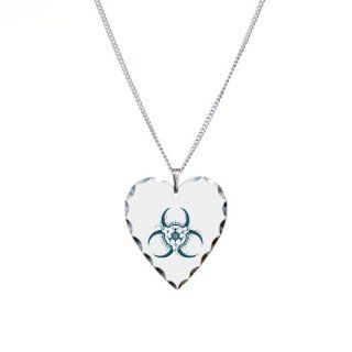 Necklace Heart Charm Biohazard Symbol: Pendant Necklaces: Jewelry