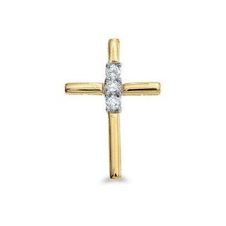 14K Yellow Gold Diamond Cross Pendant with 18" Chain: Jewelry