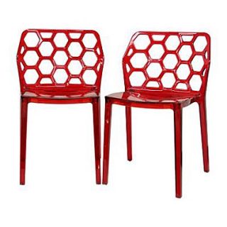 Baxton Studio Honeycomb Acrylic Modern Dining Chair, Transparent Red