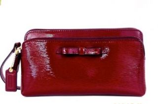 Coach Poppy Saffiano Patent Leather Double Zip Wallet 49631 Sherry Red: Shoes